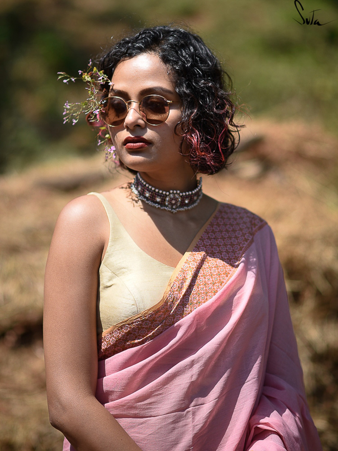 Suta Beige Solid Saree Blouse