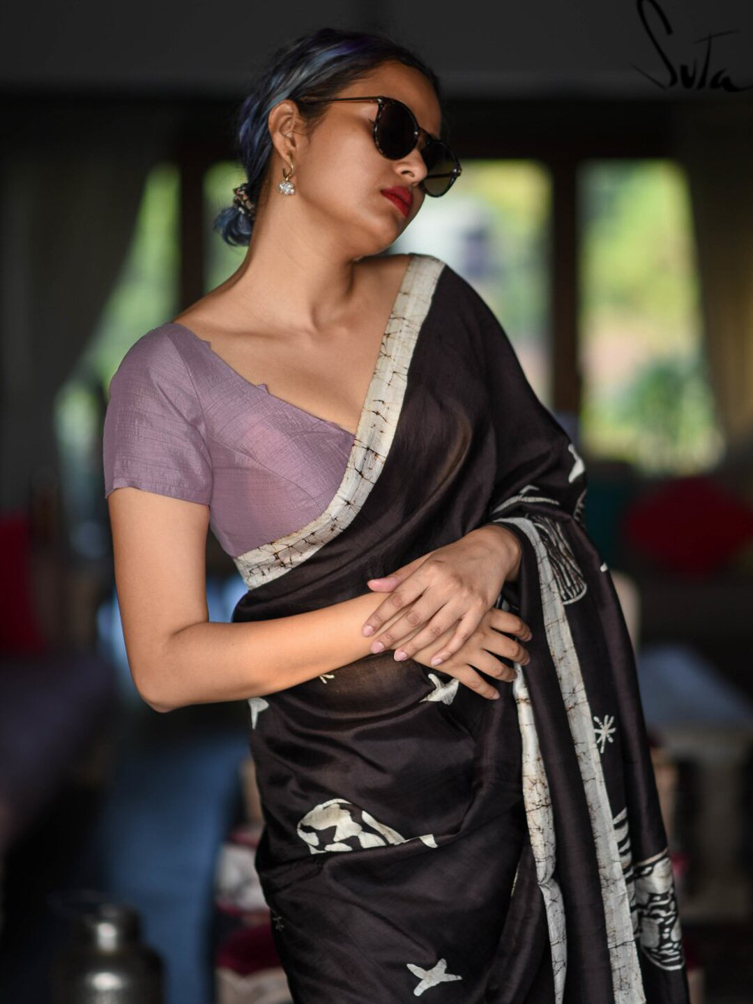 Suta Women Purple Solid Saree Blouse