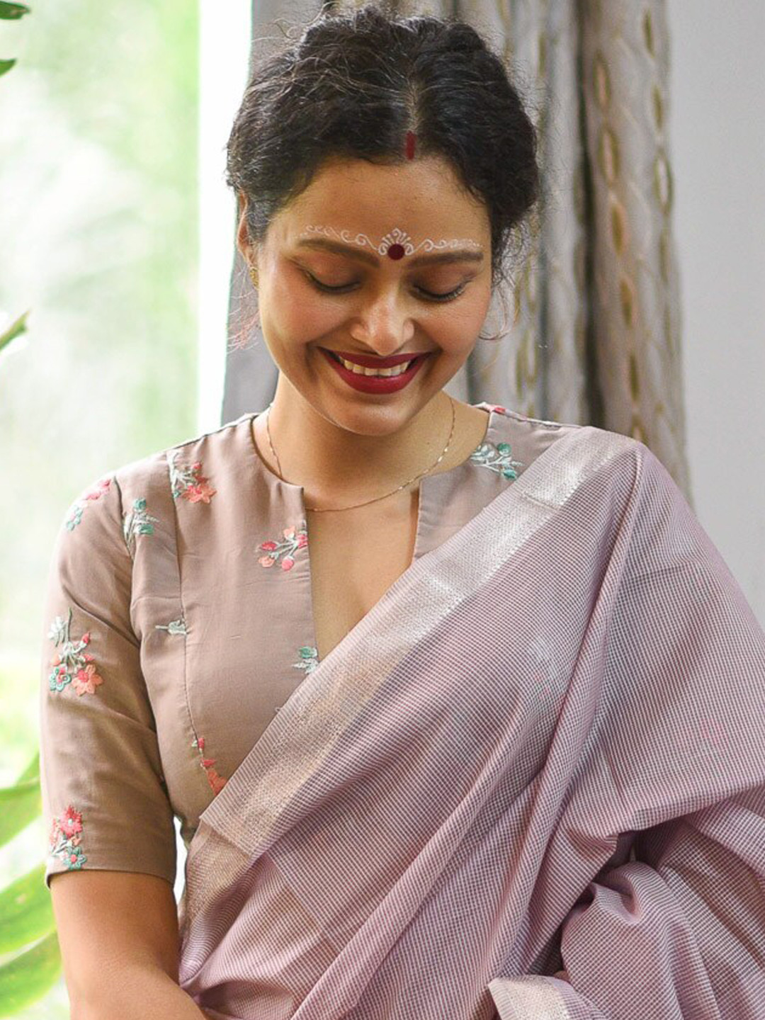 Suta Women Lavender Printed Saree Blouse