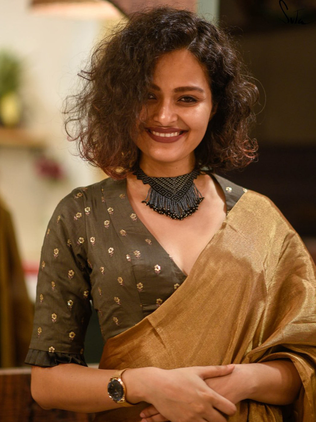 Suta Grey Embellished Saree Blouse