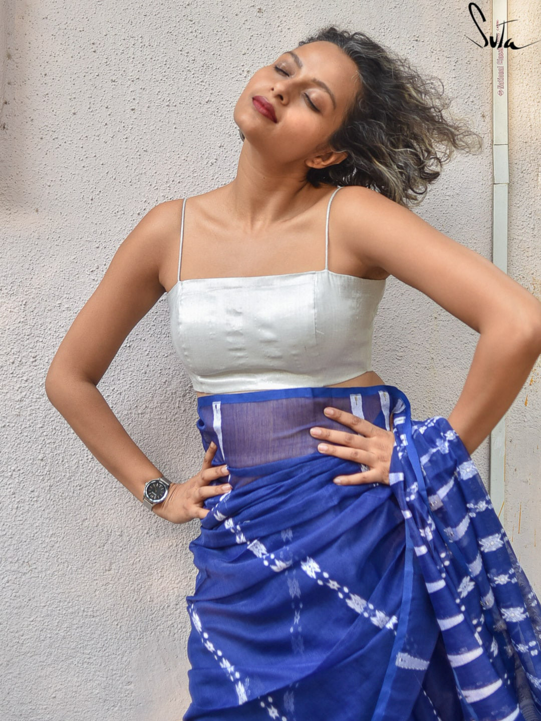 Suta Women Silver Solid Saree Blouse