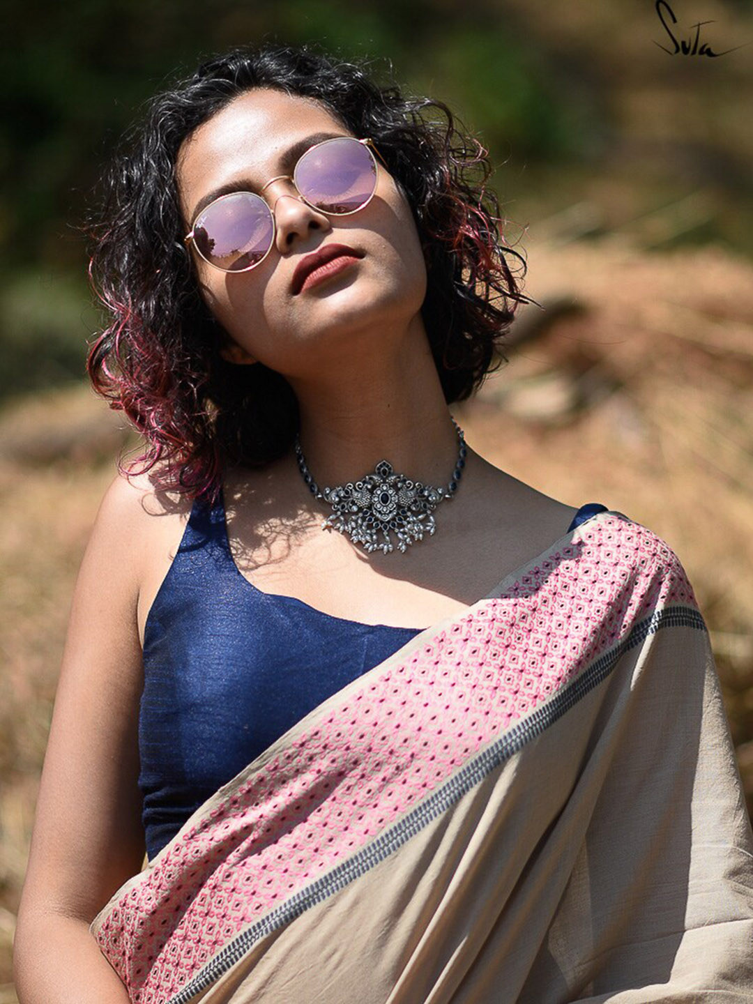 Suta Blue Solid Saree Blouse