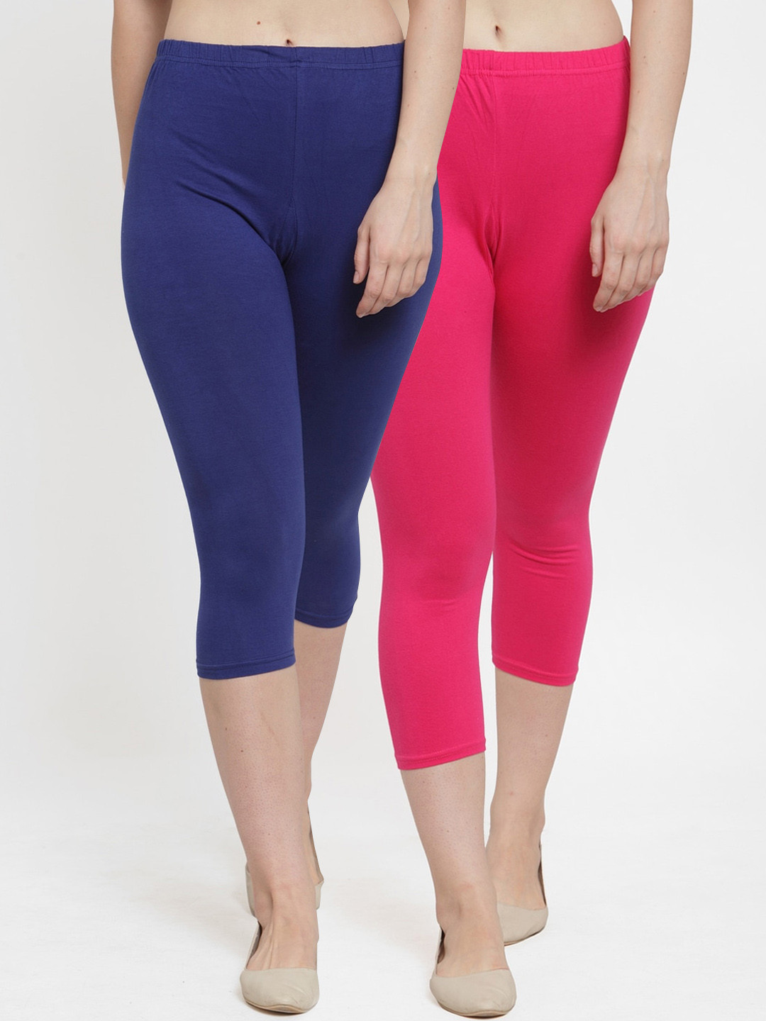 Jinfo Women Blue And Pink Pack of 2  Capris