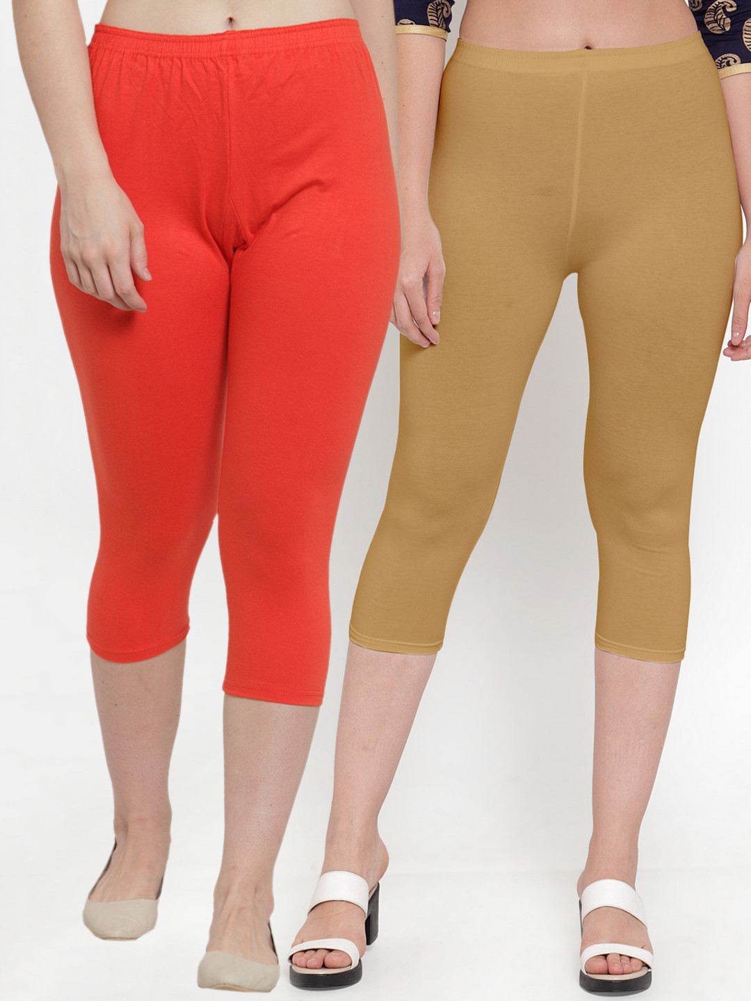 Jinfo Women Orange Dark Skin Super Combo Cotton Lycra Capri