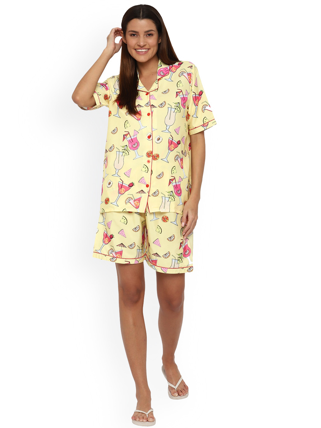 shopbloom Women Yellow Printed Nightsuit