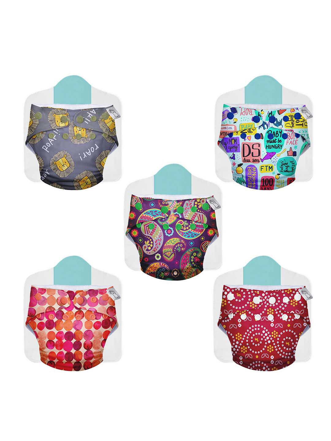SuperBottoms Pack of 5 Reusable Cloth   Diaper Combo Freesize UNO- New Version