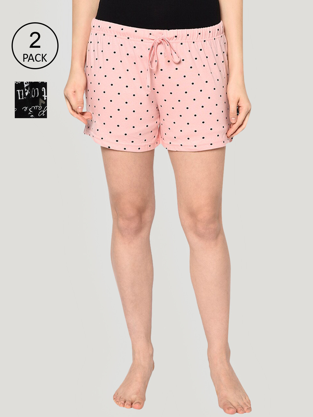 SHARKTRIBE Women Black & Pink Pack Of 2 Printed Shorts
