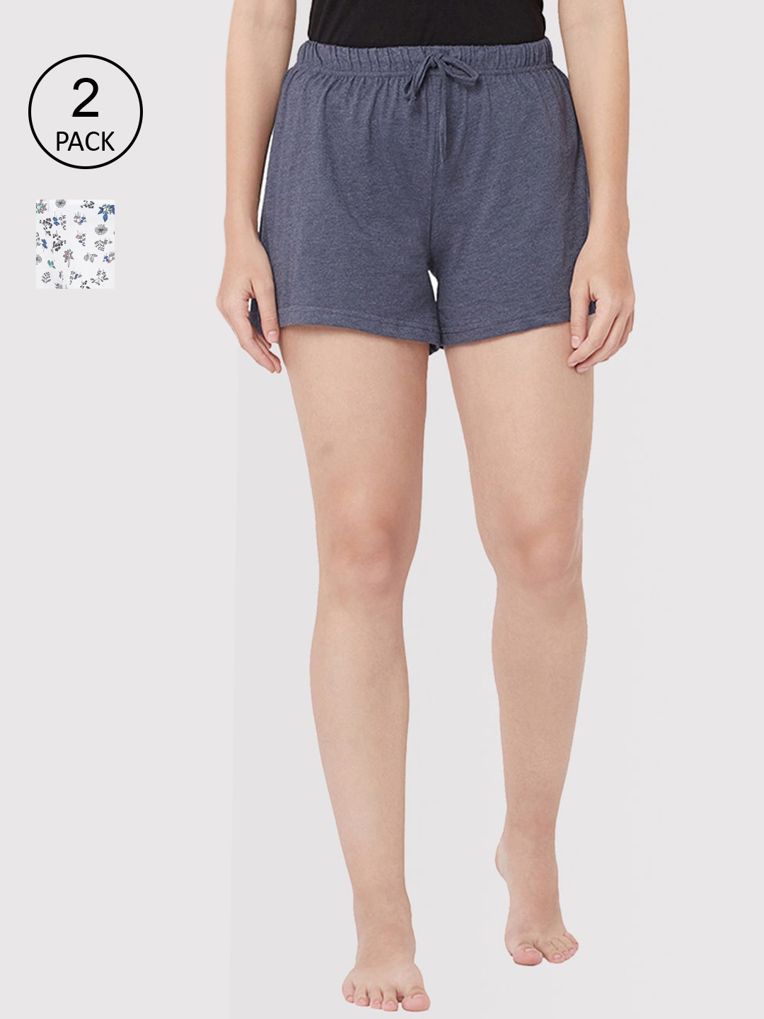 SHARKTRIBE Women Pack Of 2 Grey & White Shorts