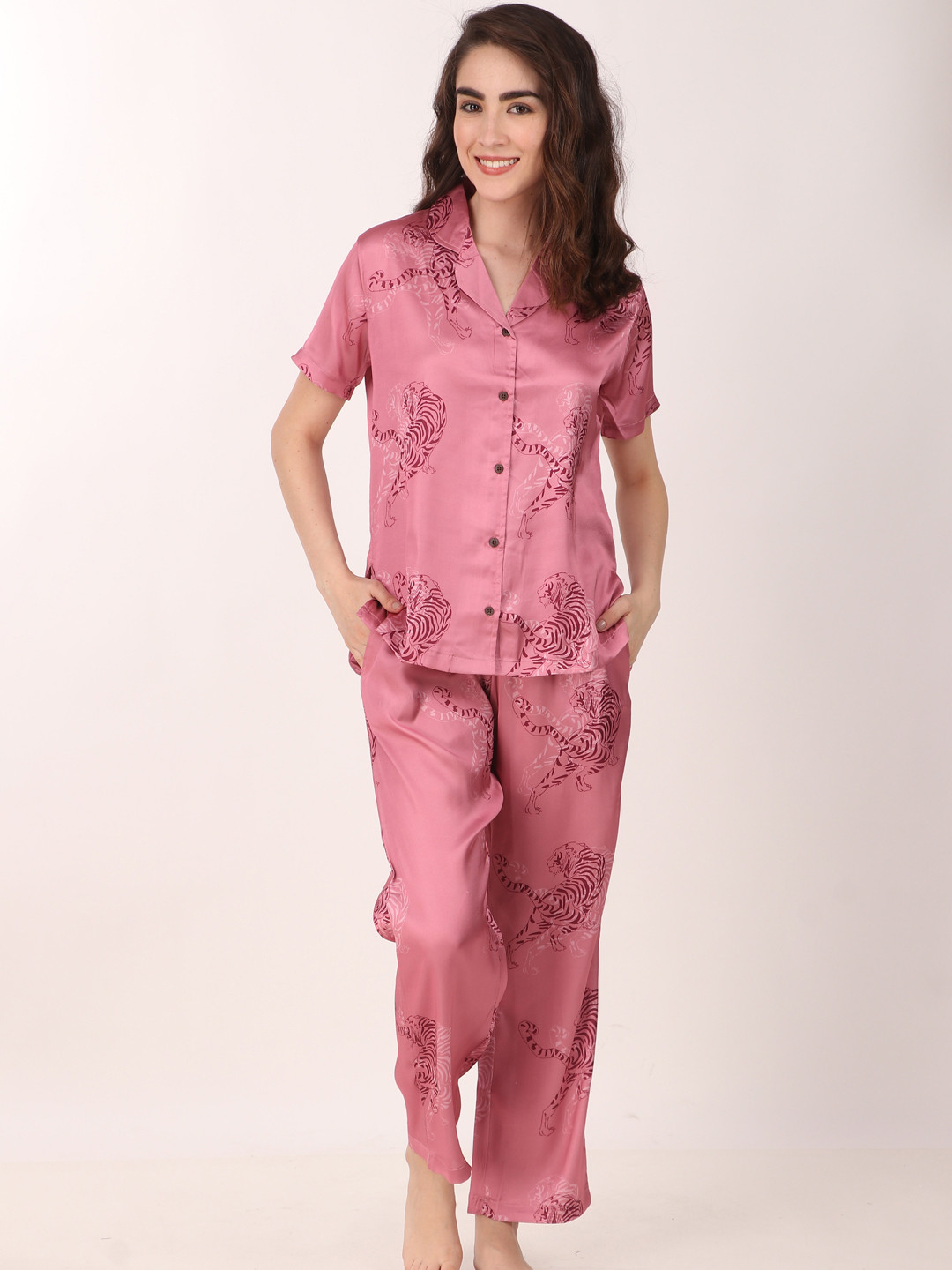 Masha Women Pink Printed Night suit