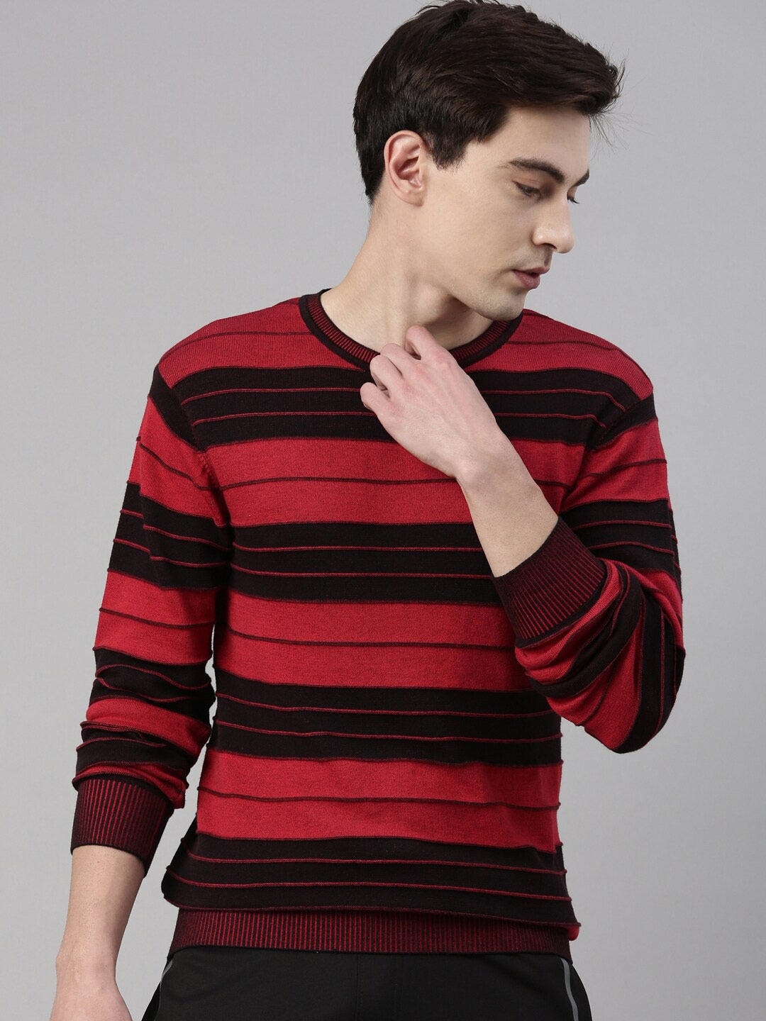 Buy Proline Active Men Red Black Striped Pullover Sweaters for