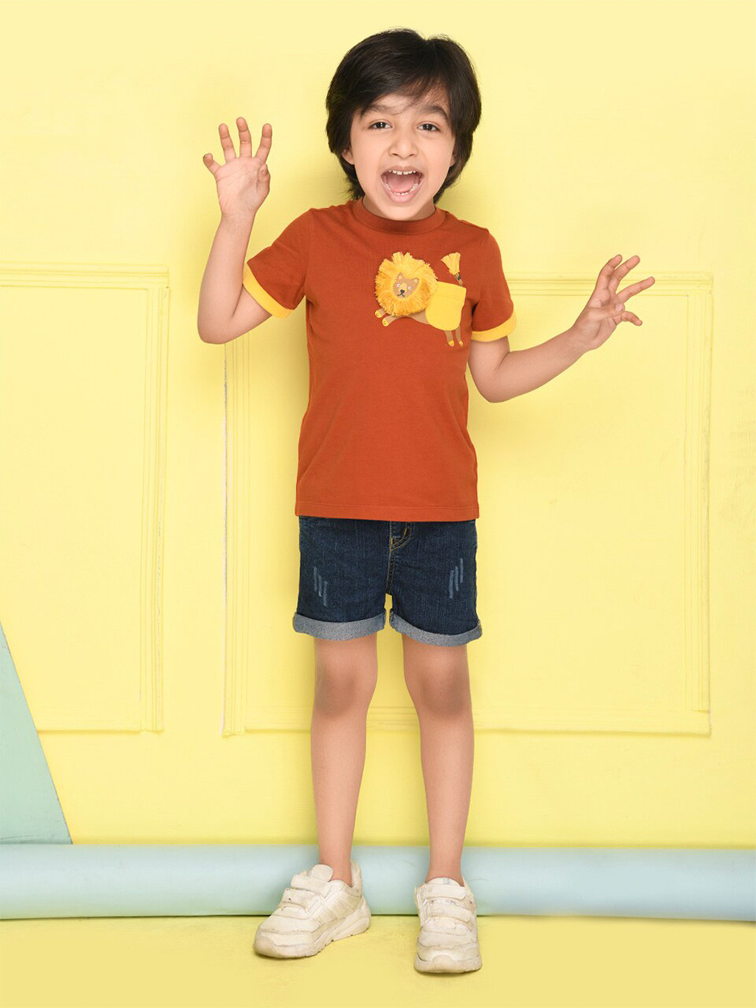 SPUNKIES Boys Brown Organic Cotton Applique T-shirt