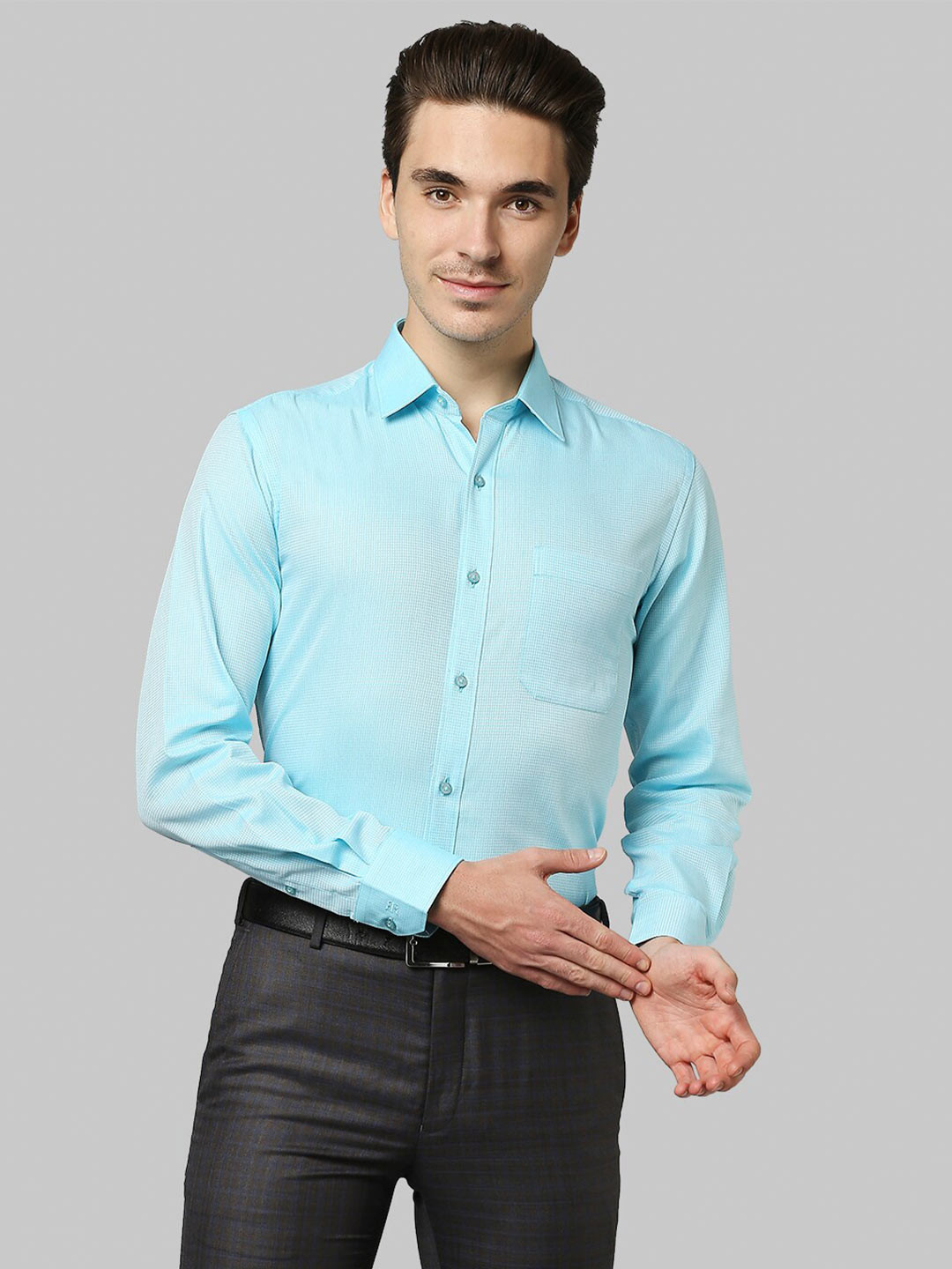 Raymond Men Green Solid Cotton Shirt