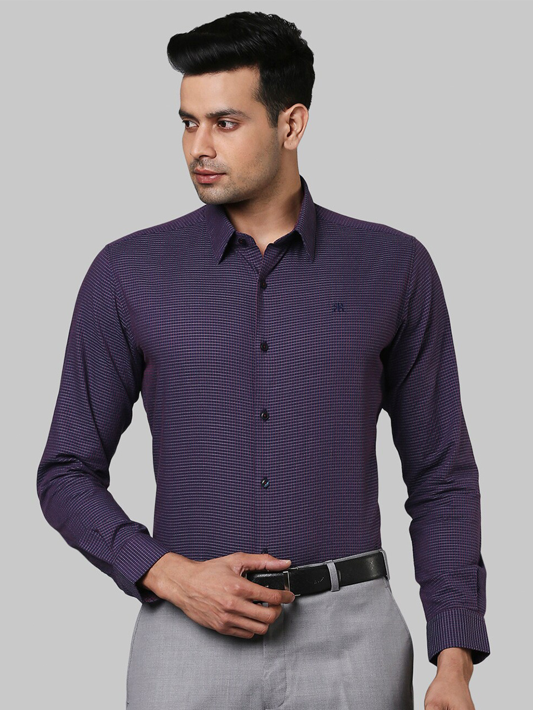 Raymond Men Purple Slim Fit Micro Checks Checked Formal Shirt
