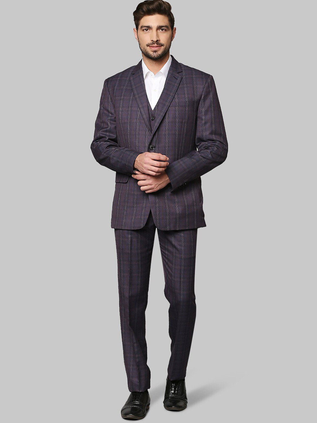 Raymond Men Purple Checked Single-Breasted Super Slim-Fit 2-Piece Formal Suit