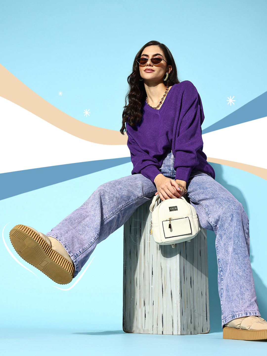 Berrylush BASICS Women Charming Purple Solid Knits Bits Sweater