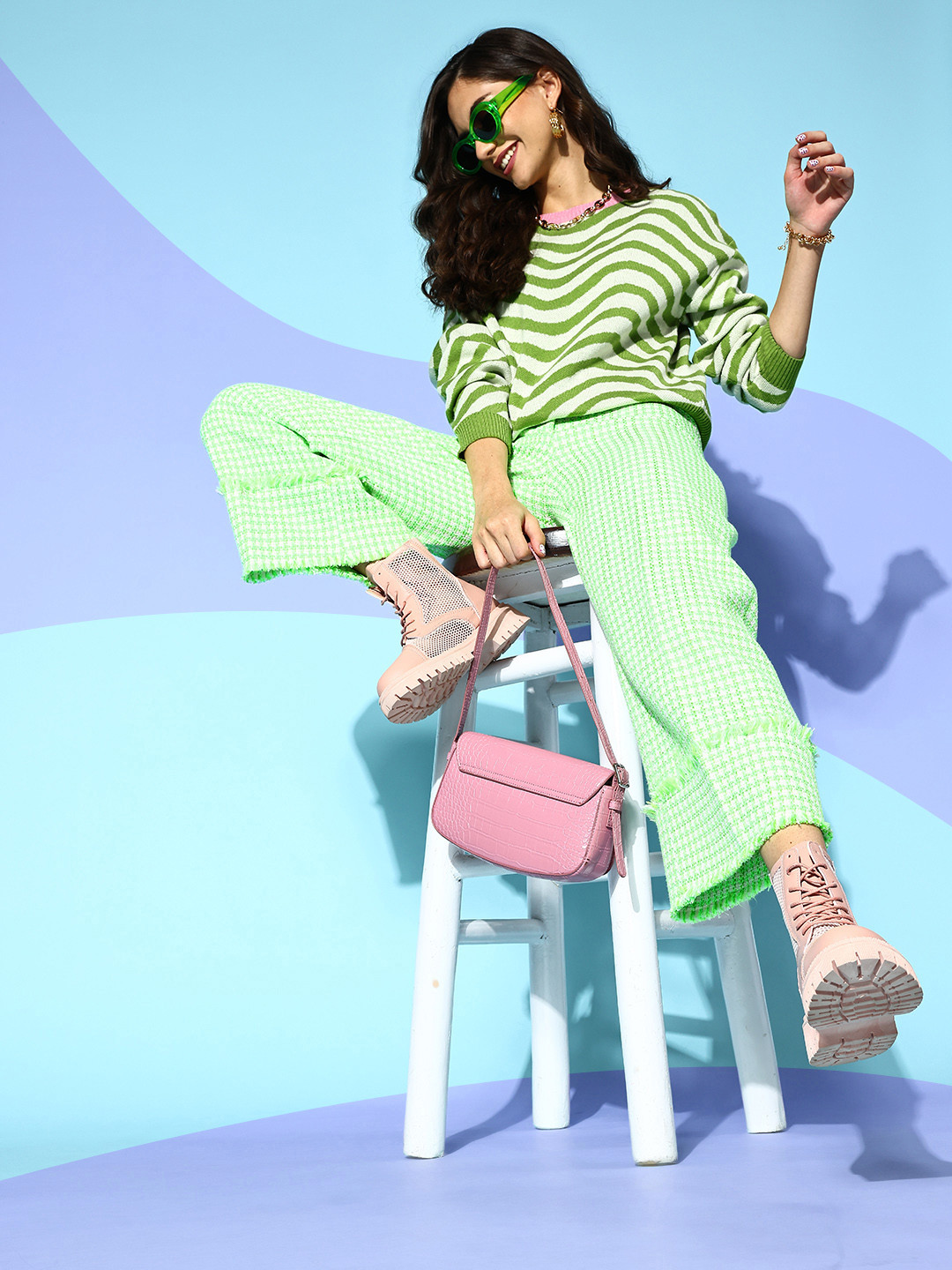 Berrylush Women Gorgeous Green Striped Knits Bits Sweater