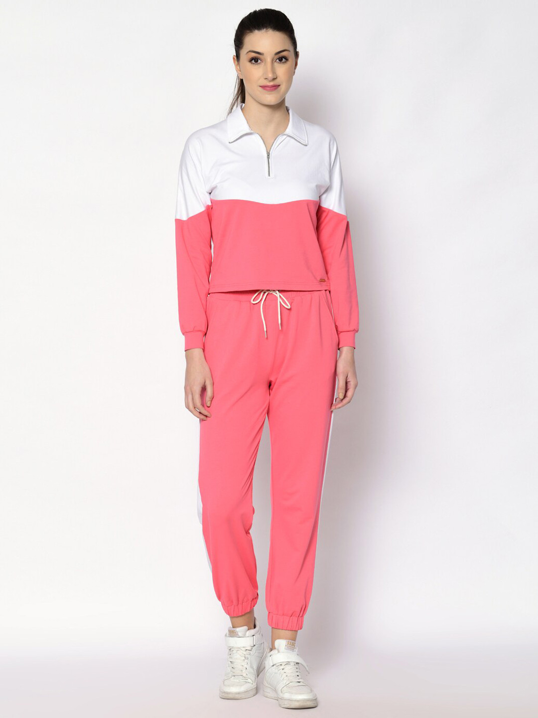 Fuchsia  Women Pink Colourblocked Tracksuit