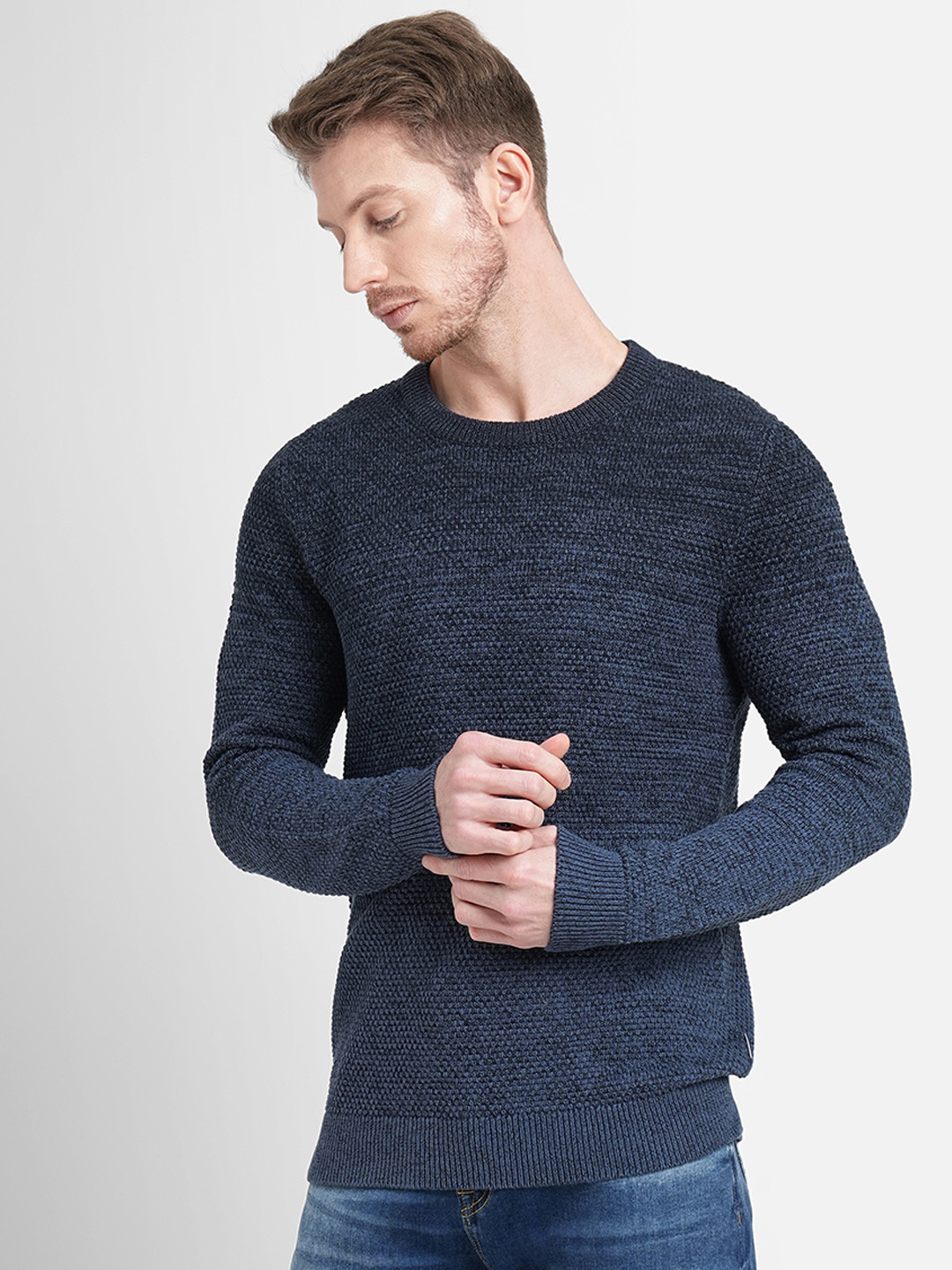 Jack & Jones Men Blue Pure Cotton Pullover Sweaters