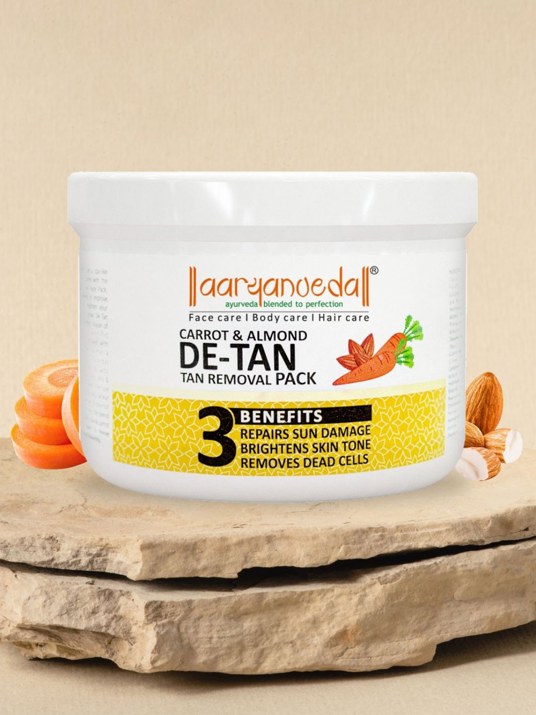 Aryanveda De-Tan Face Pack with Carrot & Almond For Tan Removal & Glowing Face - 200 g