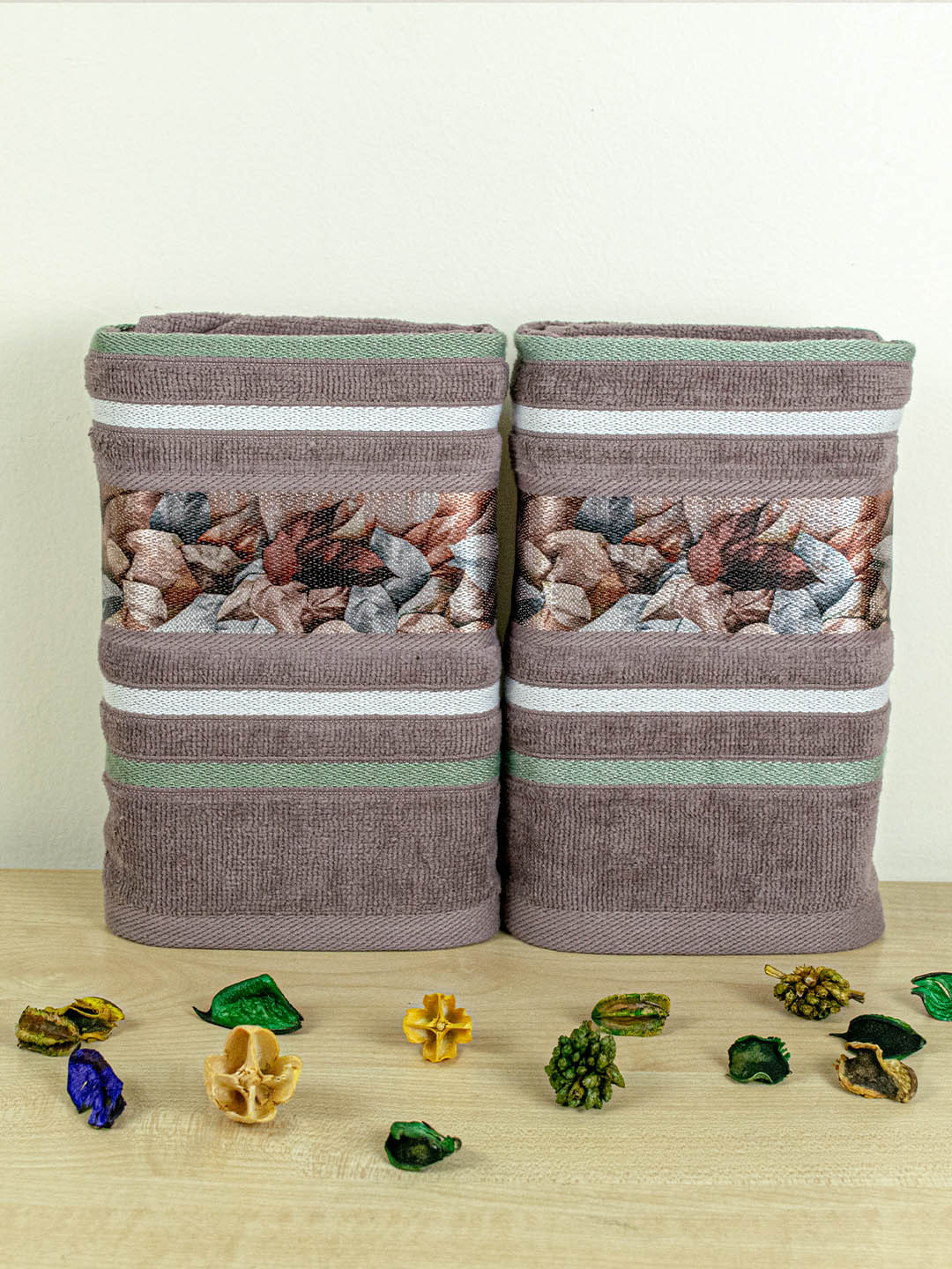 RANGOLI Set Of 2 Brown Oriental 450 GSM Pure Cotton Hand Towels