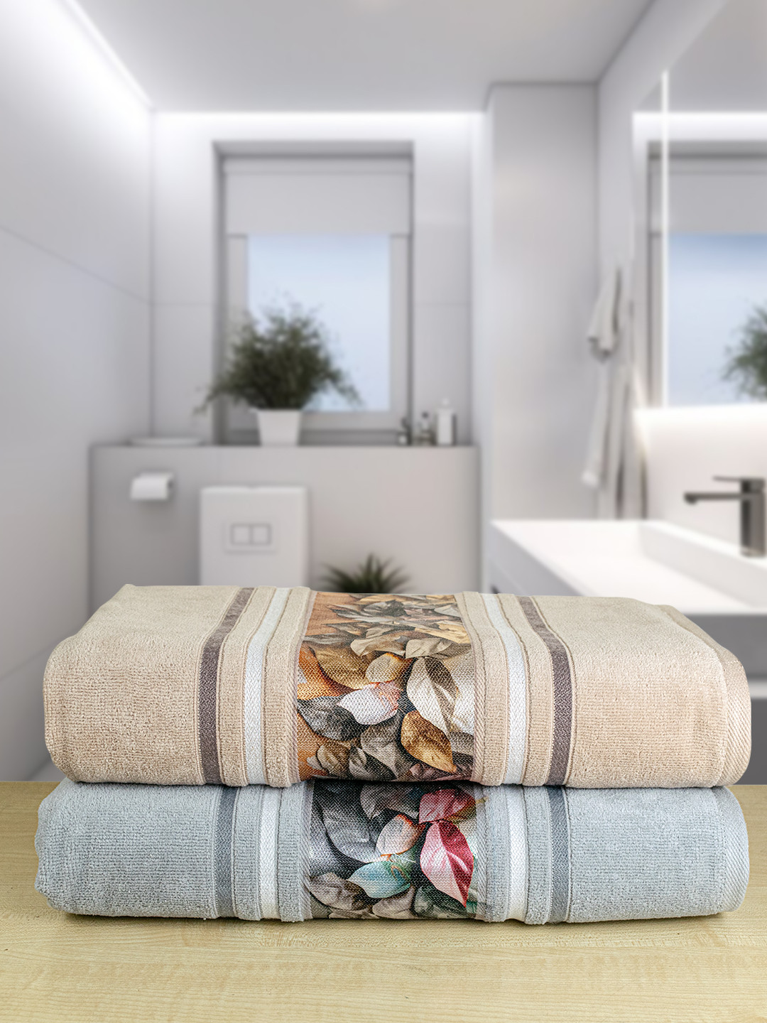 RANGOLI Beige 2 Pieces Pure Cotton 450 GSM Bath Towels
