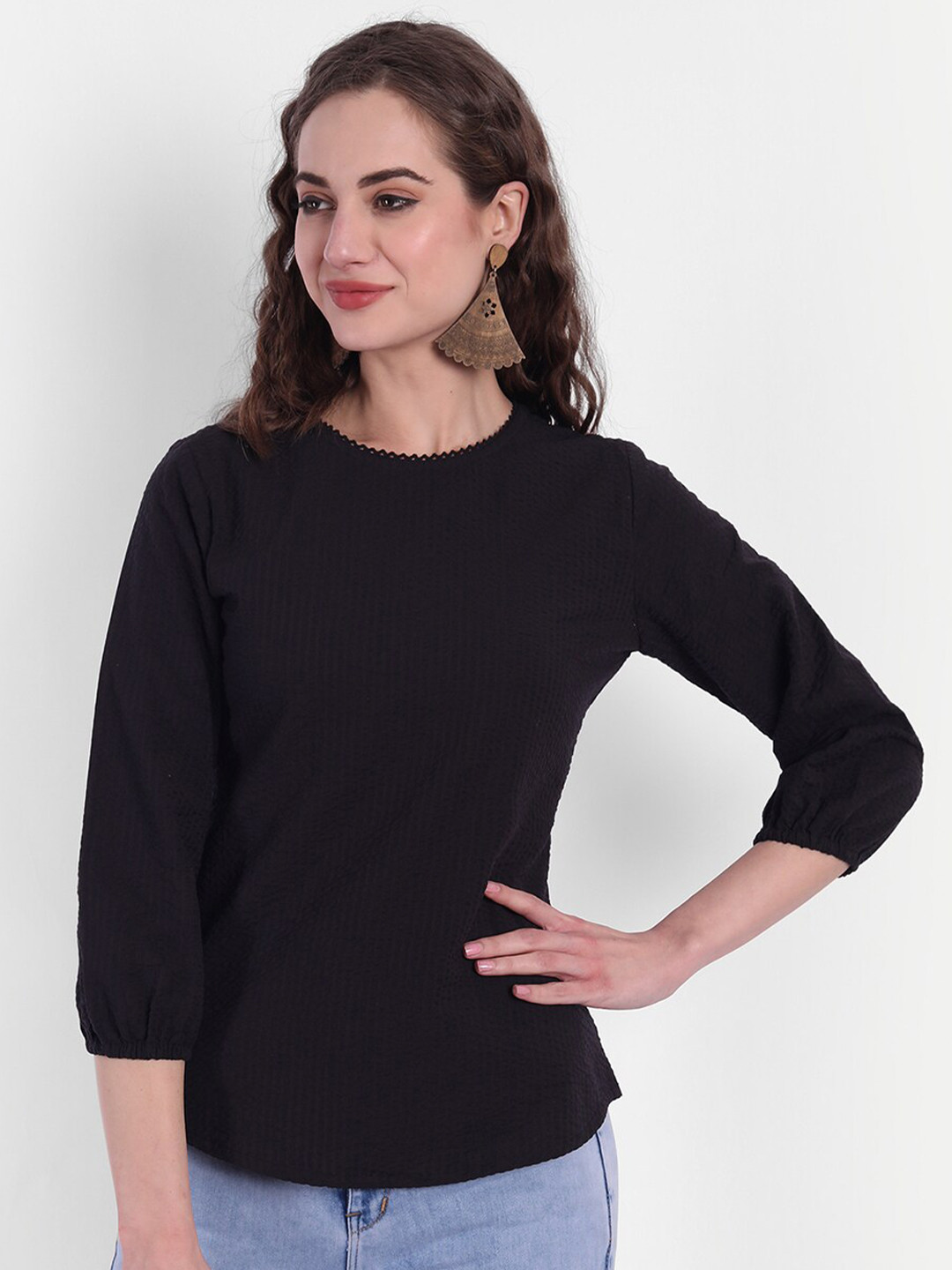 SUTI Women Black Solid Cotton Top