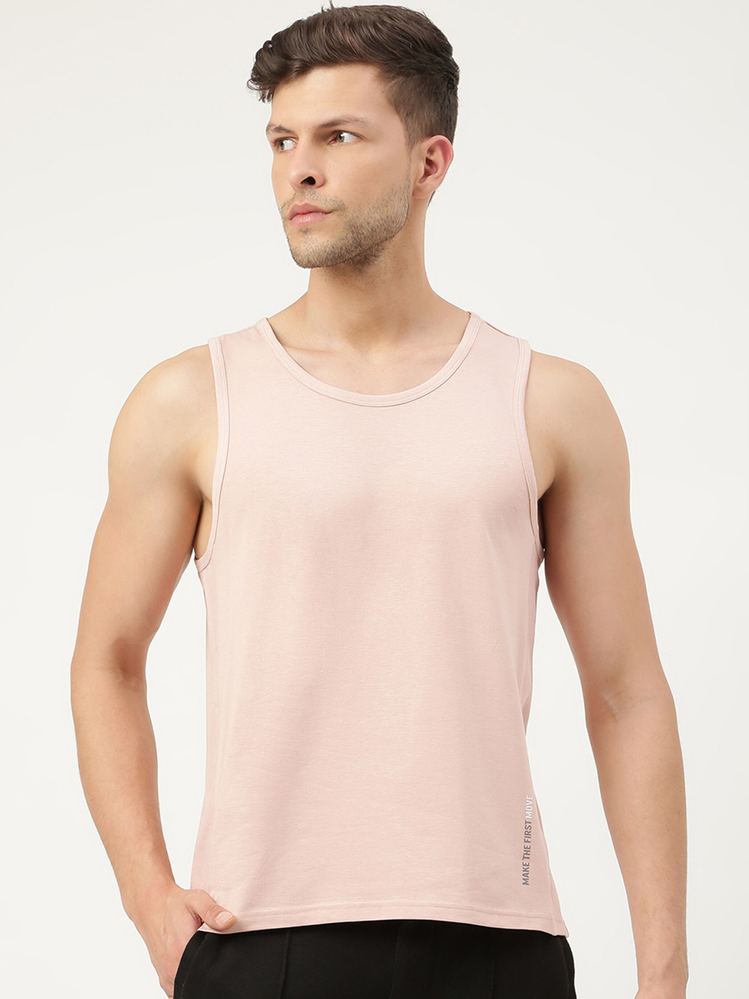 FREECULTR Men Peach Coloured Solid Bamboo Cotton Innerwear Gym Vests