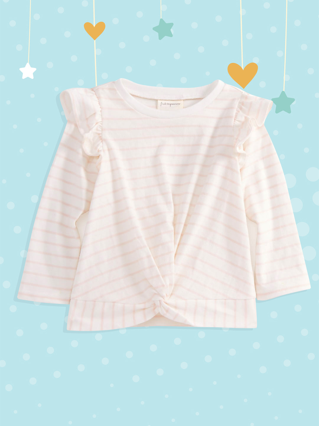 Macy's First Impression Infant Girls White & Pink Striped Cotton Twisted Top