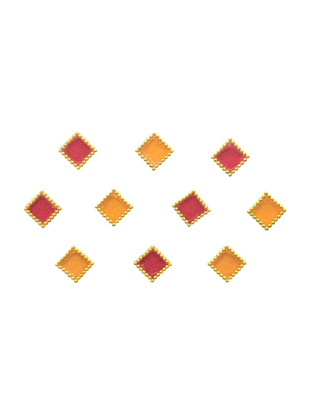 Comet Busters 10 Pcs Yellow & Red Diamond Shaped Bindi
