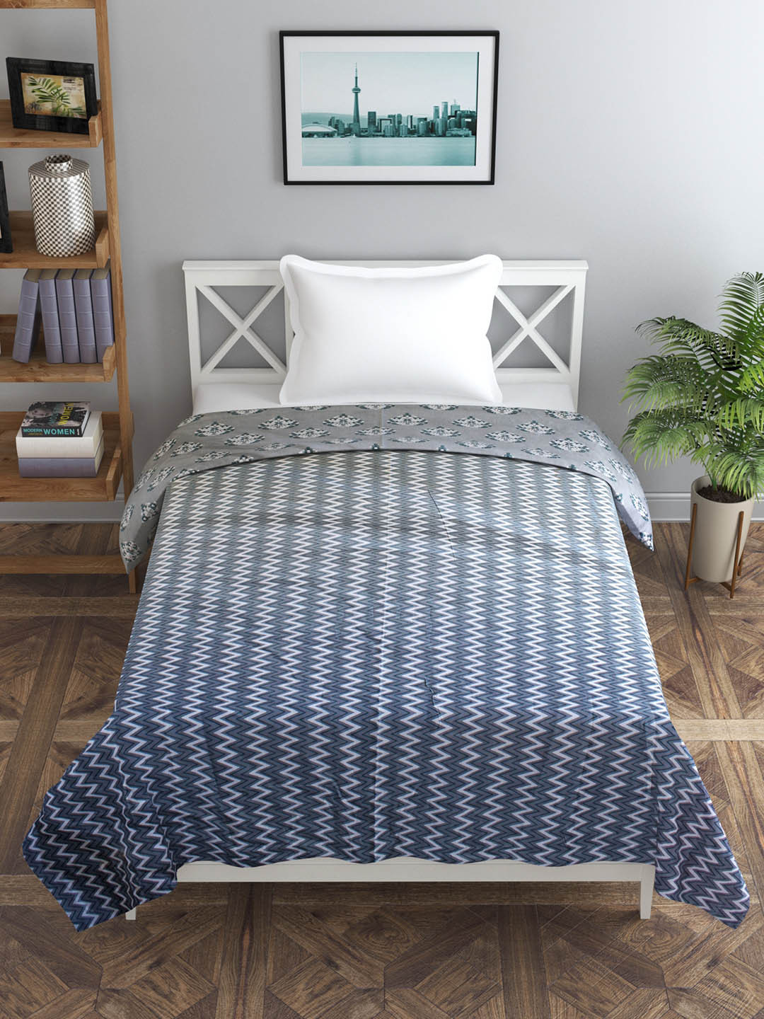 Trance home Linen Aurora Grey 210 GSM Pure Cotton Reversible Single Bed Size Dohar