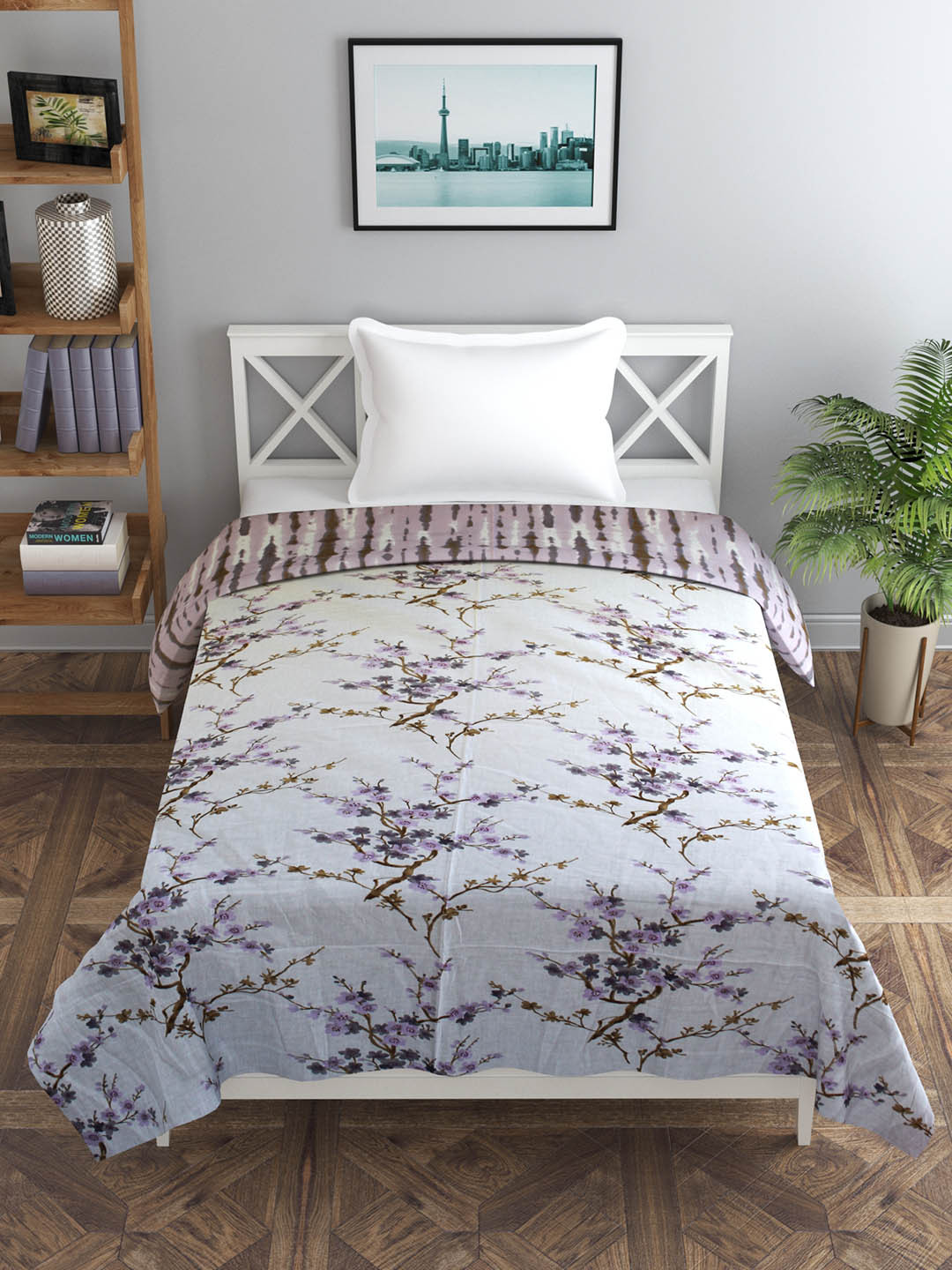 Trance home Linen Akira Lavender 210 GSM Pure Cotton Reversible Single Bed Size Dohar