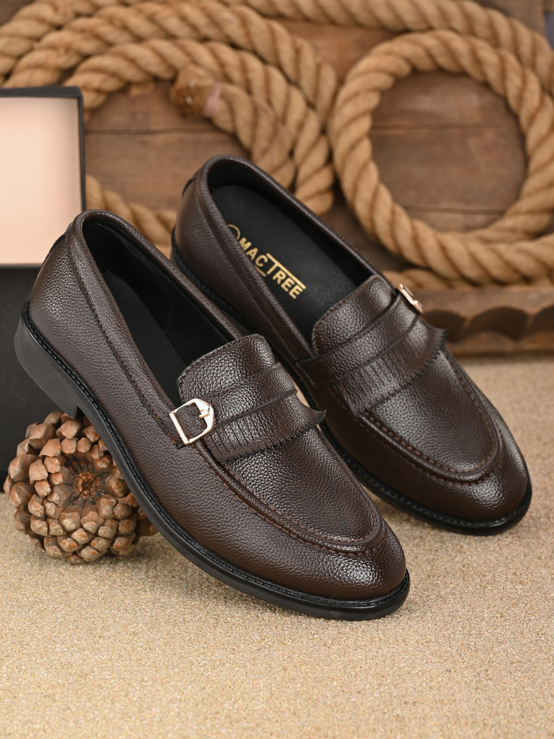 Mactree Men Brown Solid Formal Slip-Ons