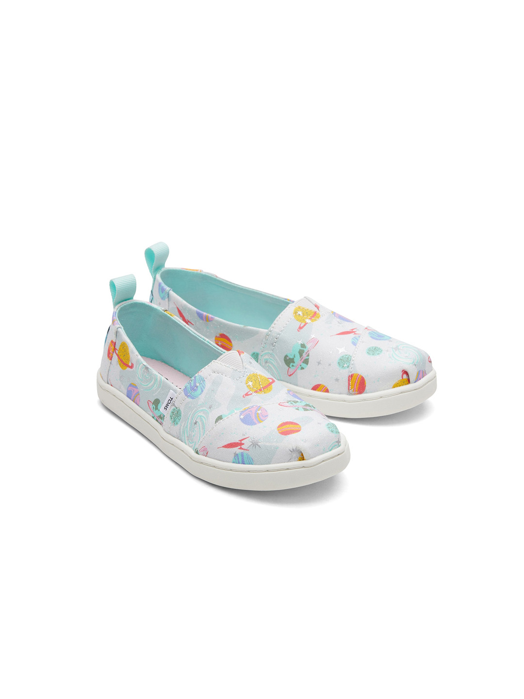 TOMS Girls White Printed Slip-On Sneakers