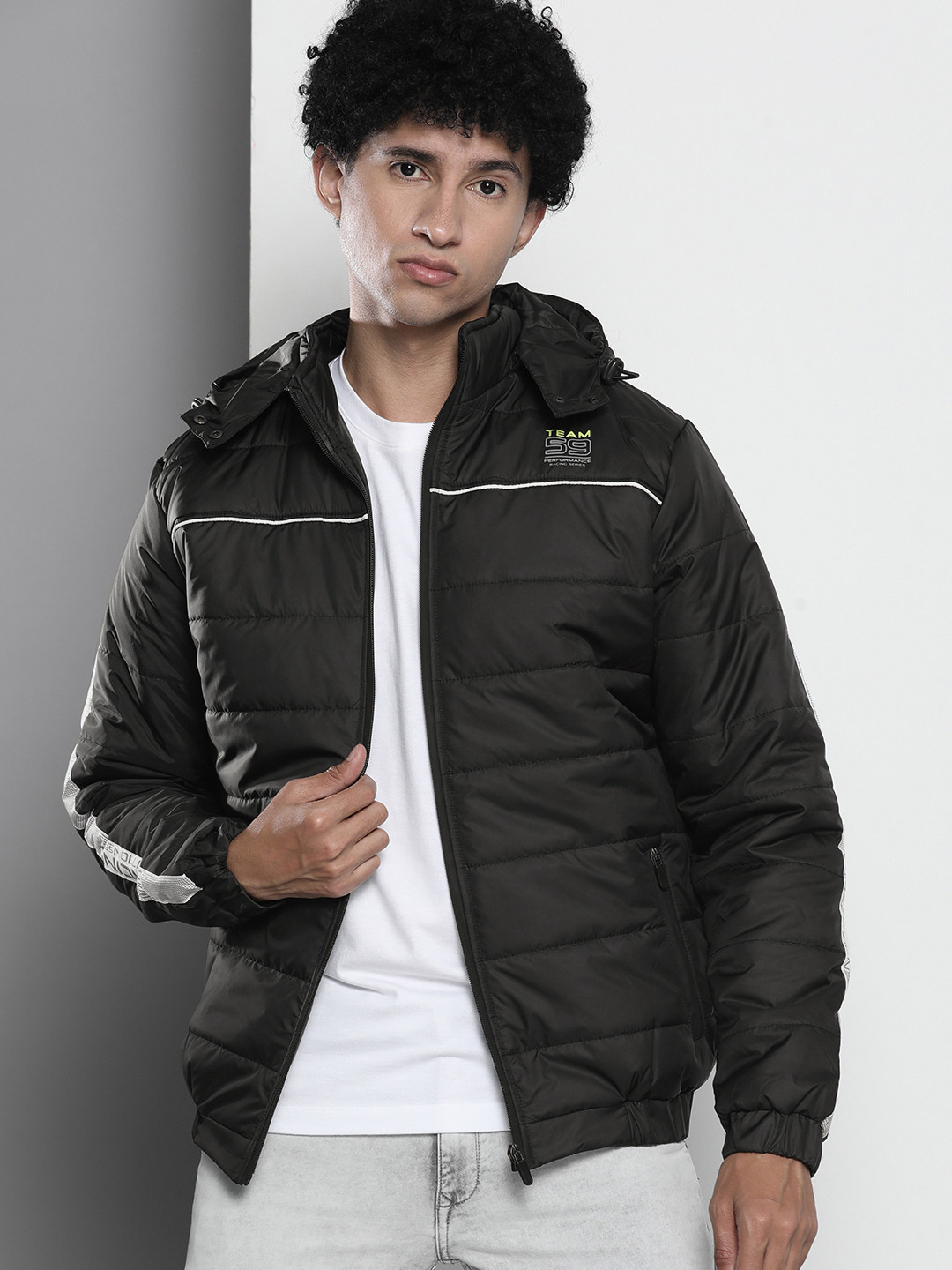 The Indian Garage Co Men Puffer Jacket with Detachable Hood