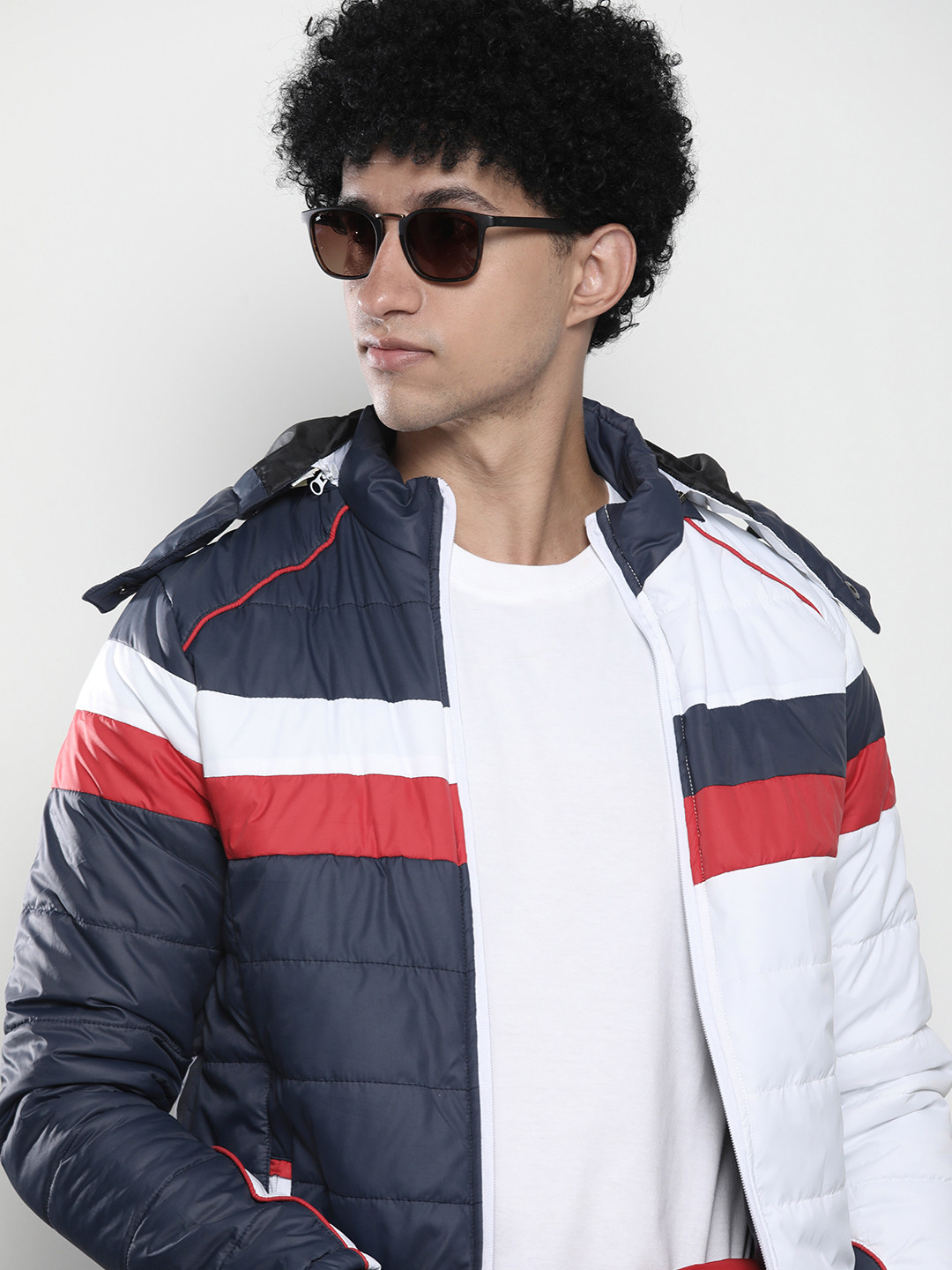 The Indian Garage Co Men Colourblock Puffer Jacket with Detachable Hood