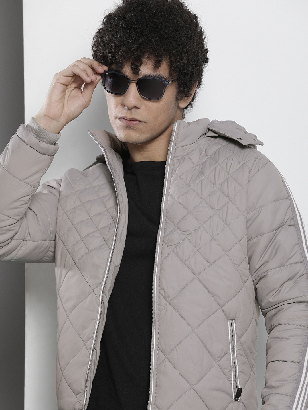 The Indian Garage Co Men Grey Solid Quilted Jacket