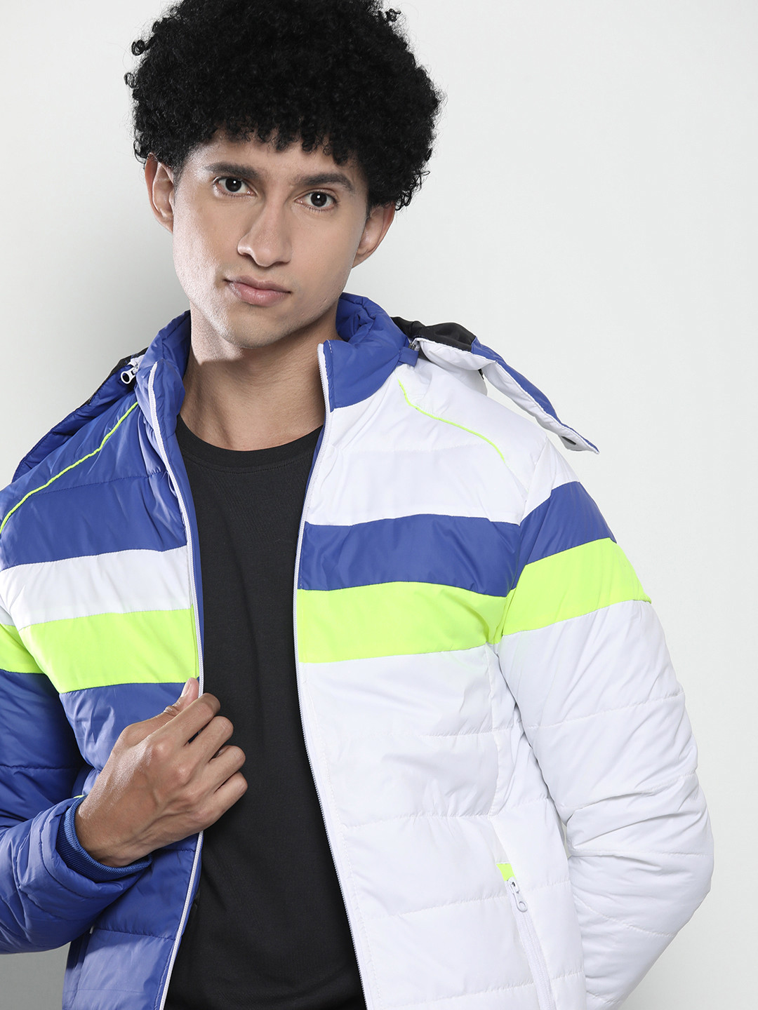 The Indian Garage Co Men Colourblock Puffer Jacket with Detachable Hood