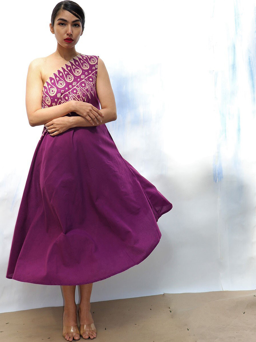 Chidiyaa Purple One Shoulder Midi Dress