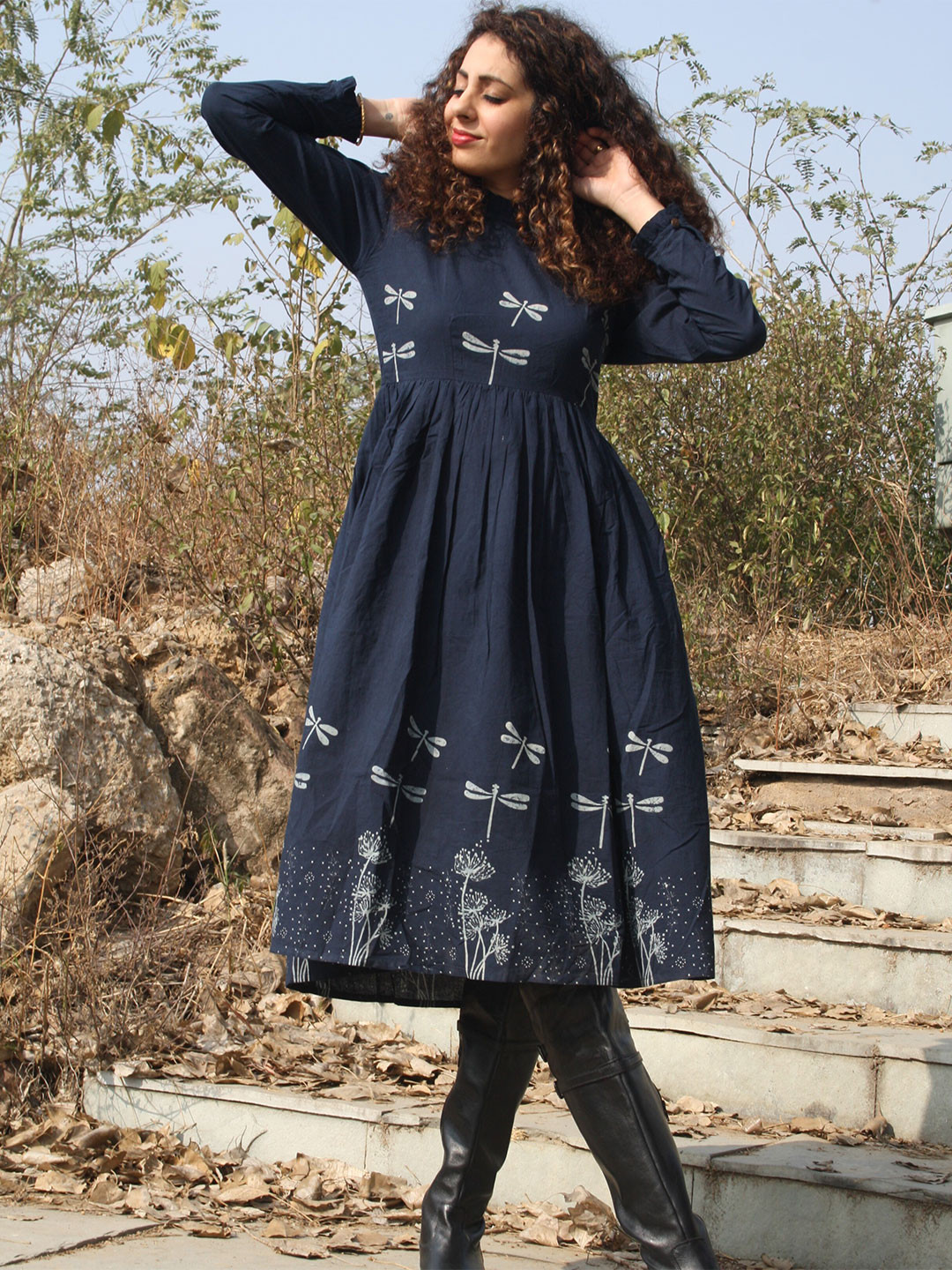 Chidiyaa Blue Printed Midi Dress
