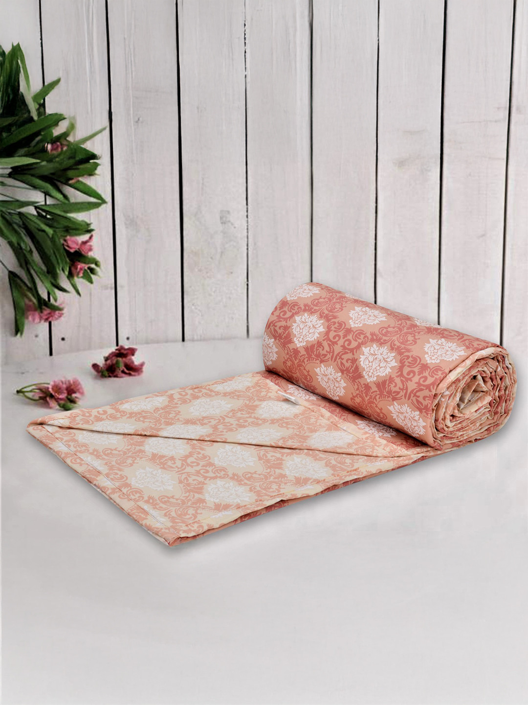 Trance home Linen Royal Peach Cream 210 GSM Pure Cotton Reversible Double Bed Size Dohar