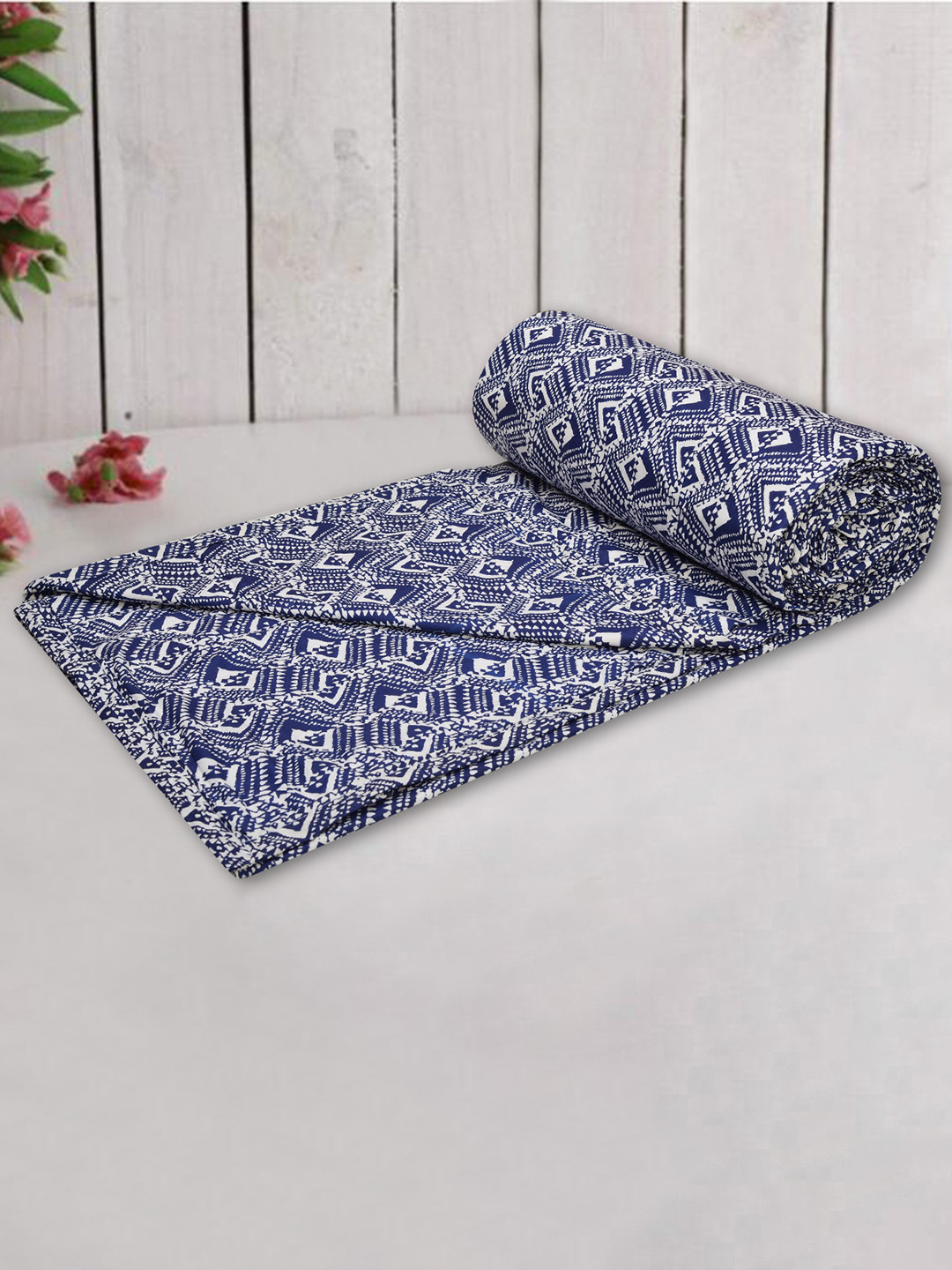 Trance home Linen Navy Blue Abstract 210 GSM Pure Cotton Reversible Double Bed Size Dohar