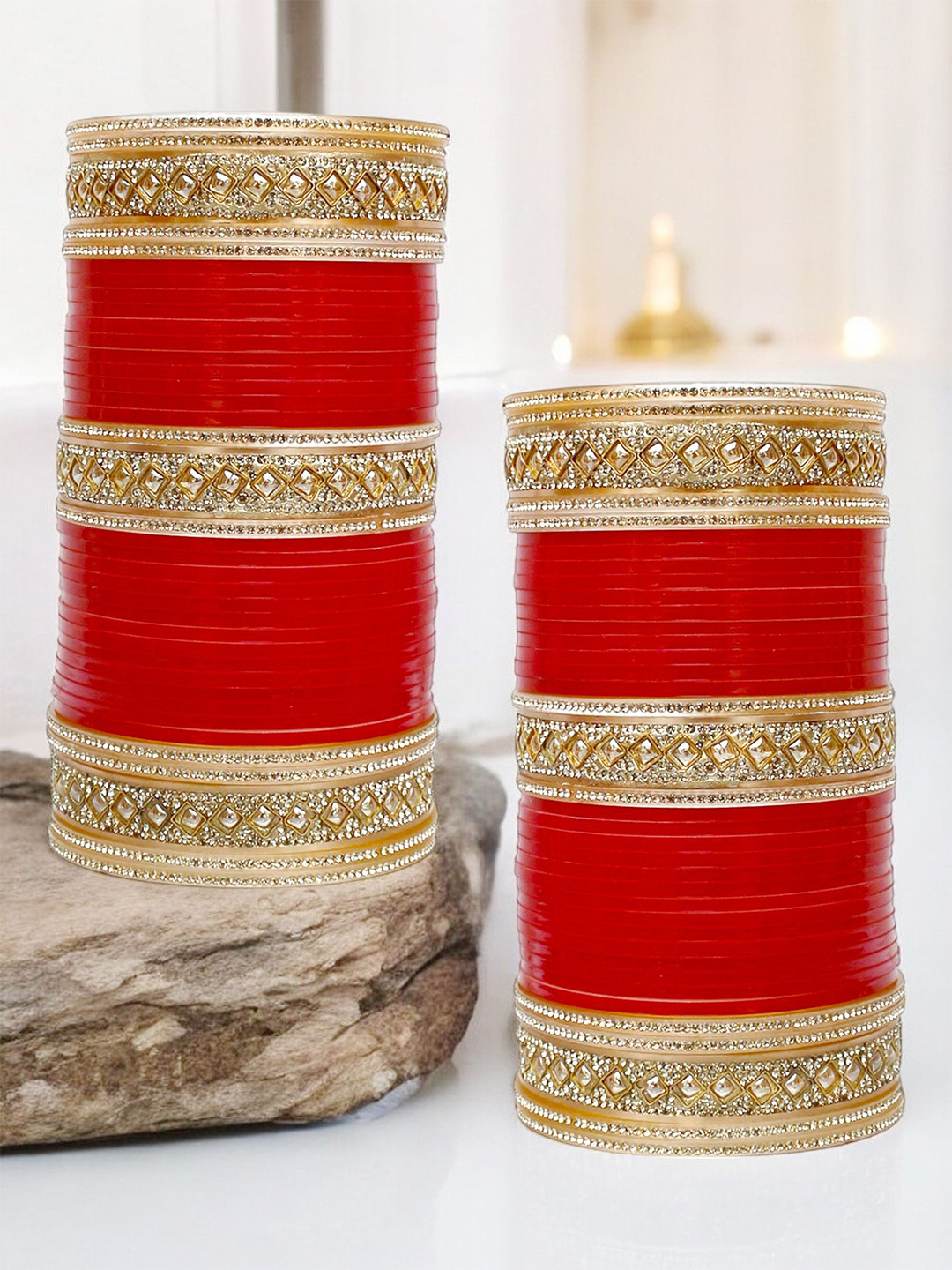 LUCKY JEWELLERY Woman Red Punjabi Chura Bridal Wedding Bangle Set