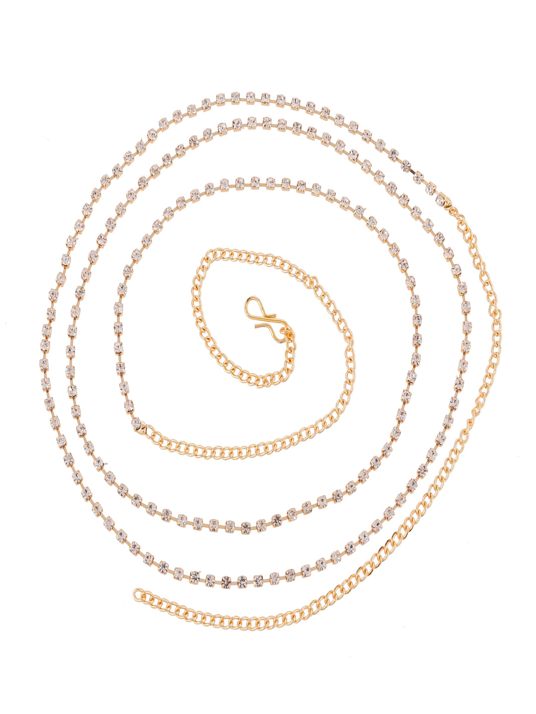 Sanjog Women Gold-Toned White CZ Studded & Beaded Saree Belt Kamarbandh
