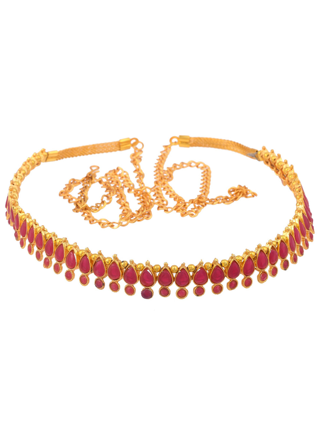 Sanjog Women Gold-Toned & Pink Kundan Studded Kamarband
