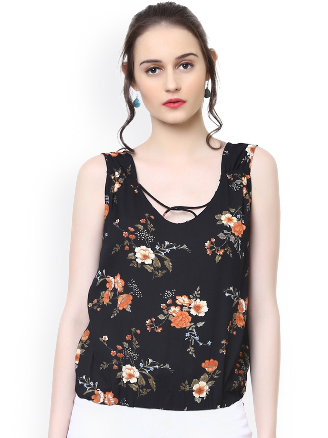 Harpa Women Black Printed Sleeveless Top