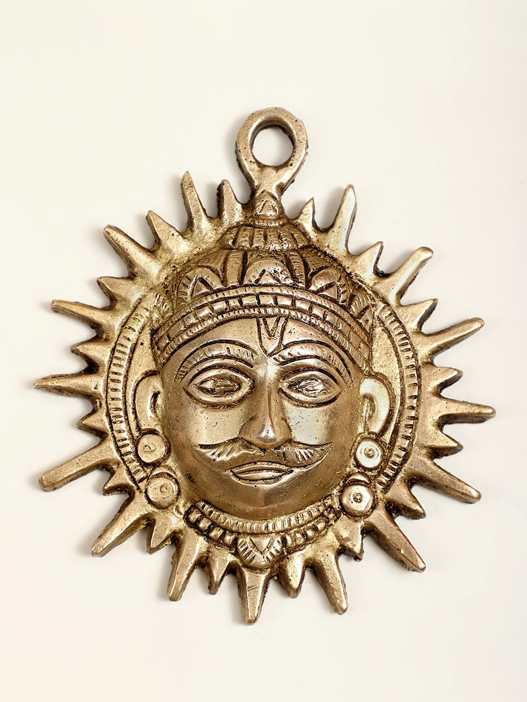 Exotic India Gold-Toned Brass Surya Dev Wall Hanging