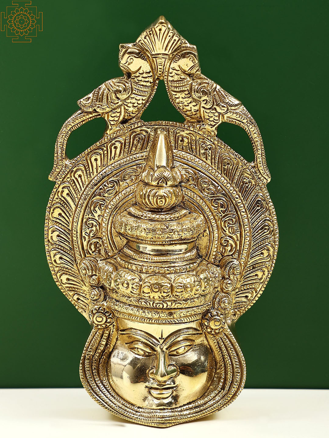 Exotic India South Indian Dancing Face Brass Antique Spiritual Wall Decor-6.9In