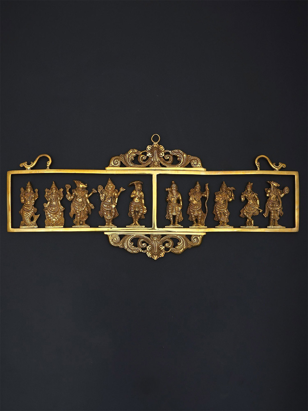 Exotic India Dashavatara Metal Ethnic Motifs Glossy Pooja Room Spiritual Wall Decor-9.8In