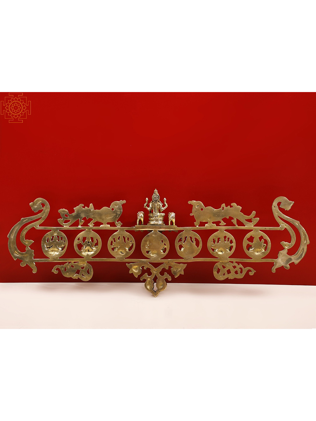 Exotic India Ashtalakshmi Brass Matte Hanging Pooja Room Spiritual Wall Decor-10.5In