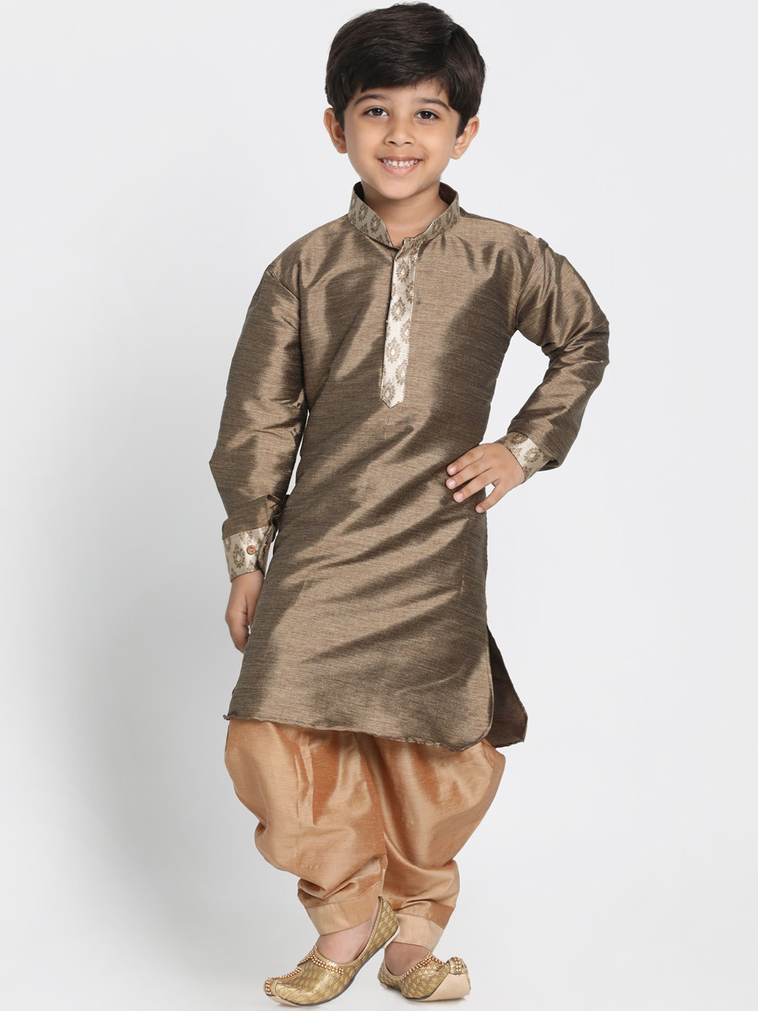 VASTRAMAY Boys Copper-Toned Kurta with Dhoti Pants